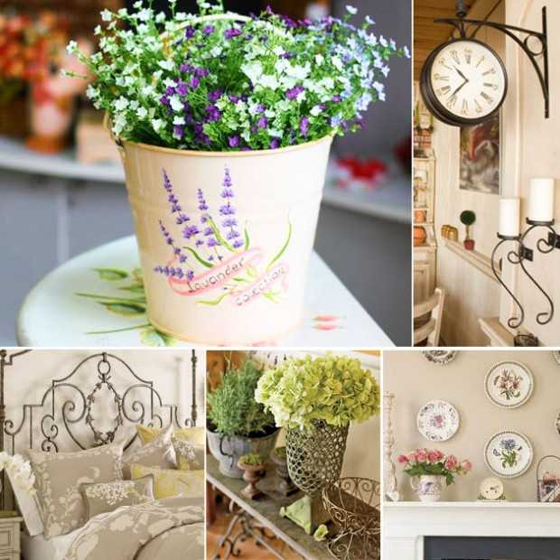Детская комната в стиле Прованс Бело-фиолетовые цветы в ведерке