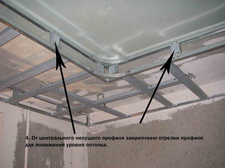 Конструкція рамкової гіпсокартонної стелі з місцями для світильників